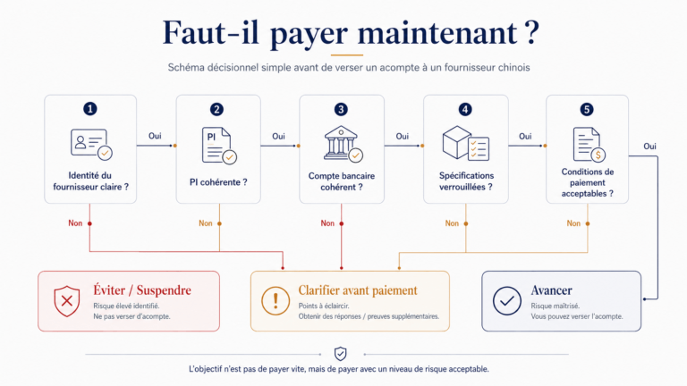Arbre de décision pour vérifier un fournisseur chinois avant paiement
