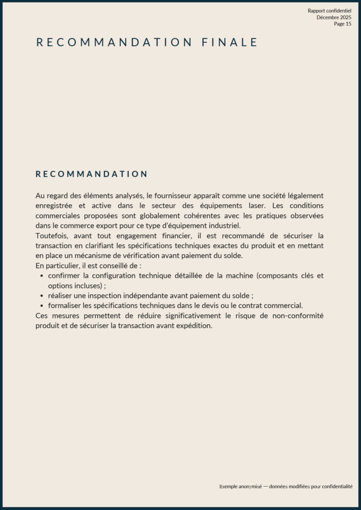 Points à clarifier avant paiement